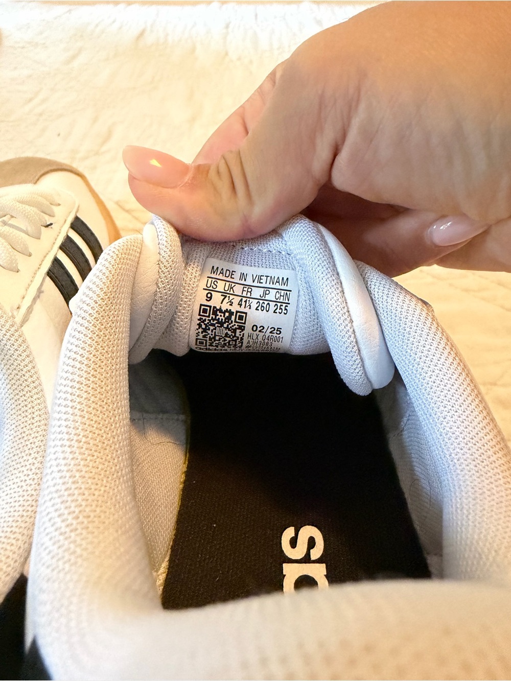 adidas Women's White Sneakers with Black Stripes and Gum Sole - Picture 4 of 4